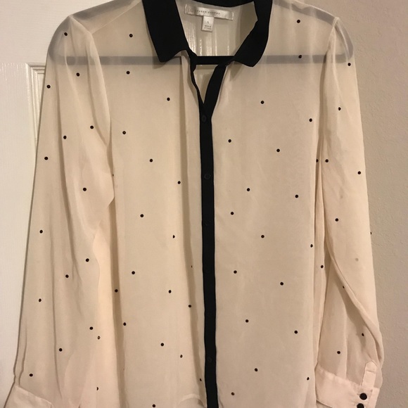 Sheer off white button down blouse - Picture 1 of 3